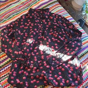 J. Crew Black and Red Cherry Print Shirt